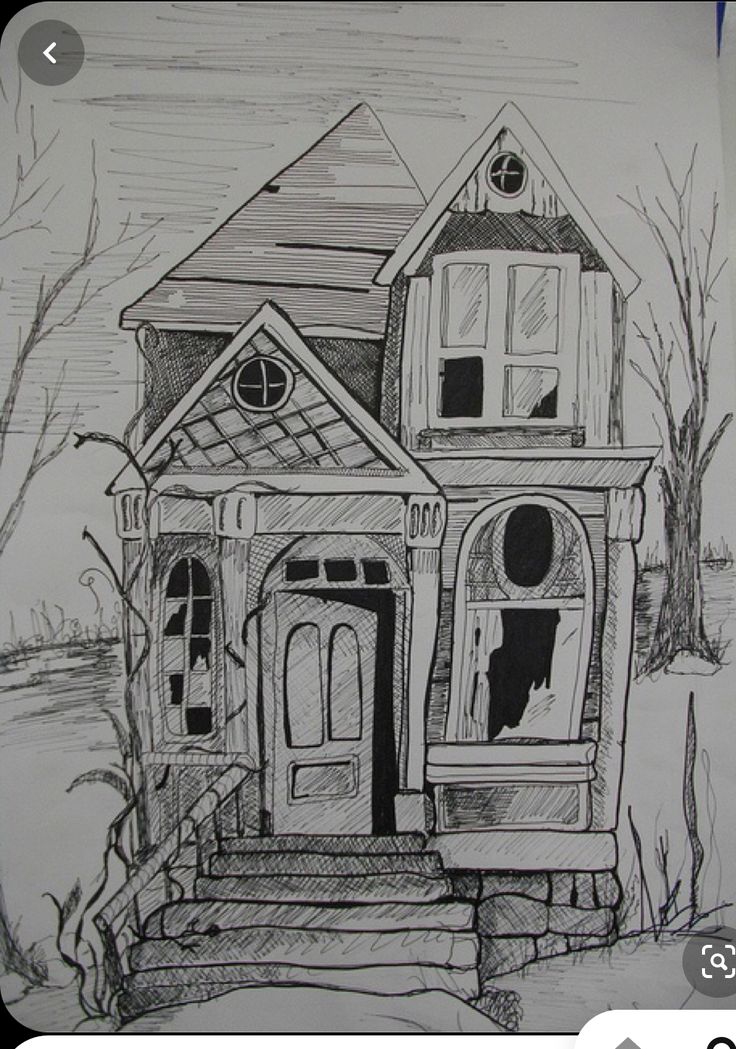 a black and white drawing of a house