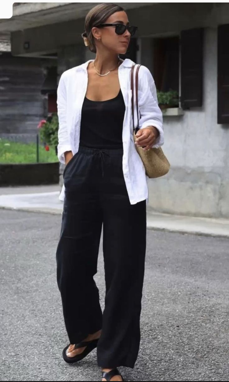 Black Linen Pants Outfit Summer, Black Linen Pants Outfit, Wide Leg Pants Outfit Ideas, Linen Pants Outfit Summer, Wide Linen Pants, Pants Outfit Summer, Pants Outfit Ideas, Summer Outfits Casual, Rok Outfit