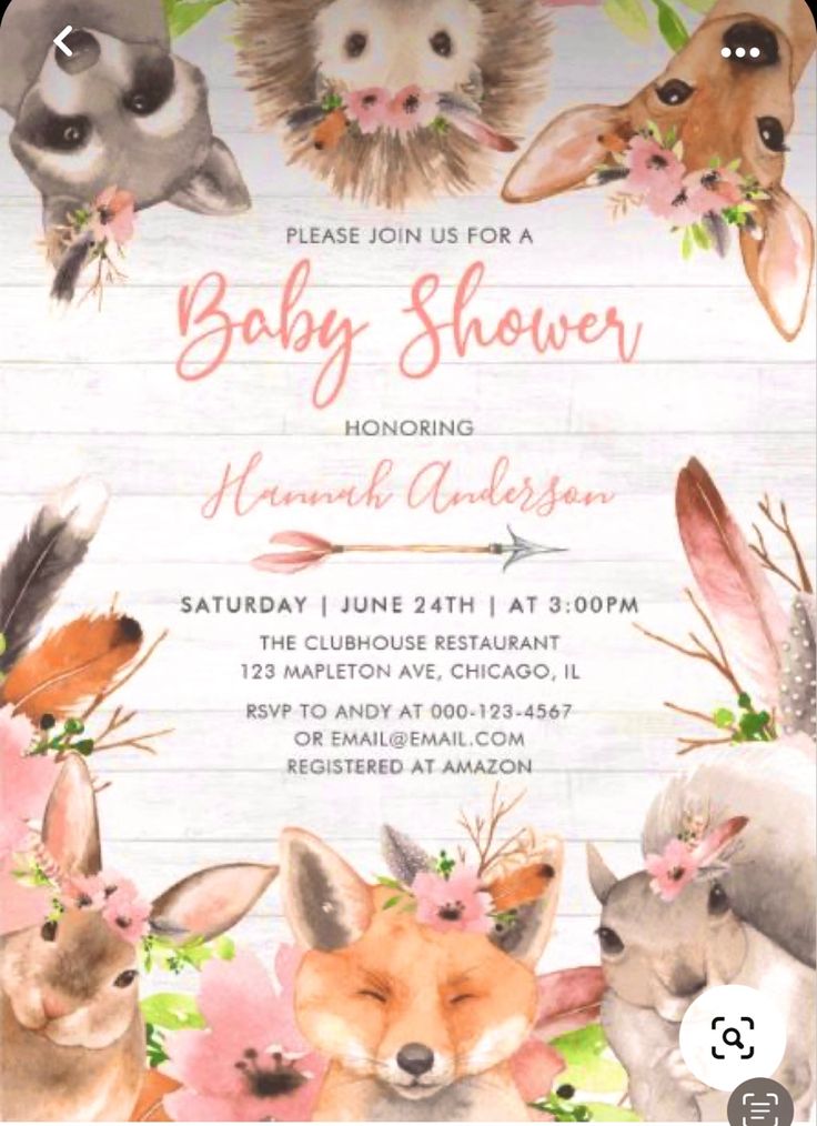 a baby shower with animals and flowers on it