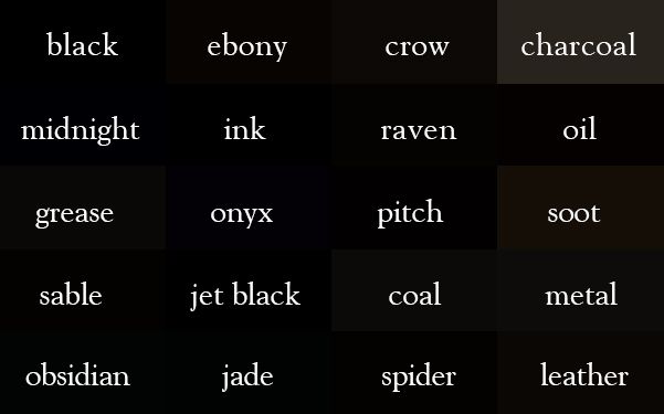 different types of words are shown in black and grey colors, with white letters on them