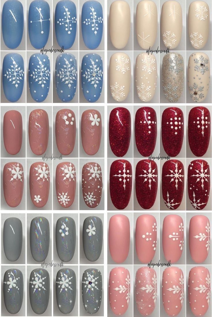 Snow Flake Nail Art Step By Step, Snowflake Nails Step By Step, Snowflake Nail Art Tutorial, Christmas Nail Tutorial, Nailart Tutorial, Christmas Nail Art Ideas, Xmas Nail Art, Nail Drawing, Christmas Gel Nails