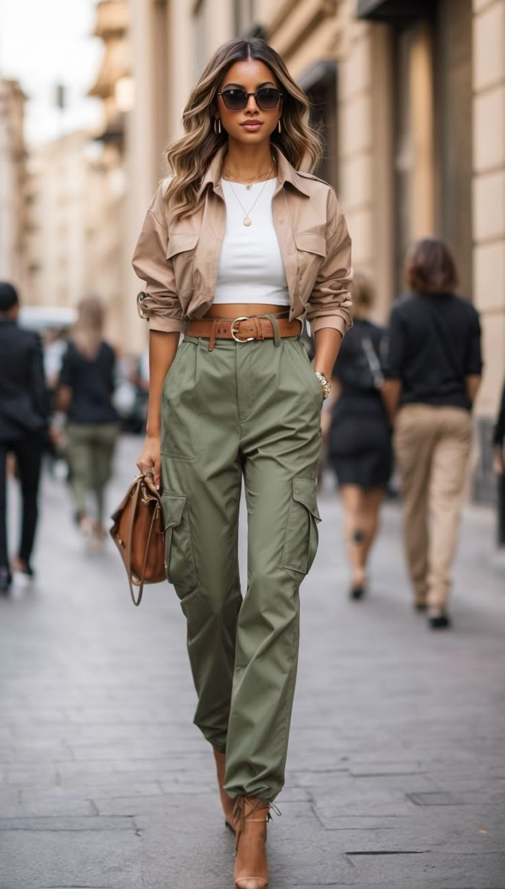 Dinner Cruise Outfit, Cargo Pants Outfit Street Style, Moda Safari, Popular Spring Outfits, Safari Outfits, Look Boho Chic, Walking Down The Street, Capsule Closet, Wardrobe Color