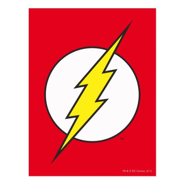 the flash logo on a red card with white circle and yellow lightning bolt in center