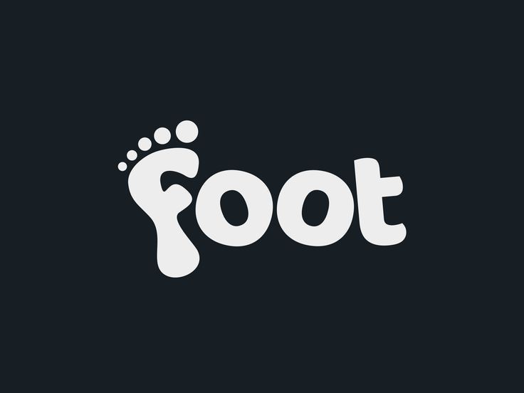 the foot logo on a black background with white letters and feet in different positions,