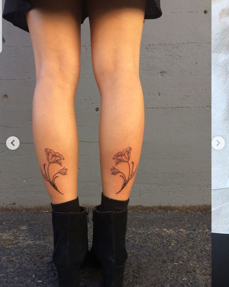 two pictures of legs with tattoos on them