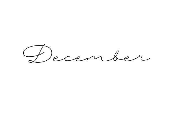 the word december written in cursive writing on a white background with black ink