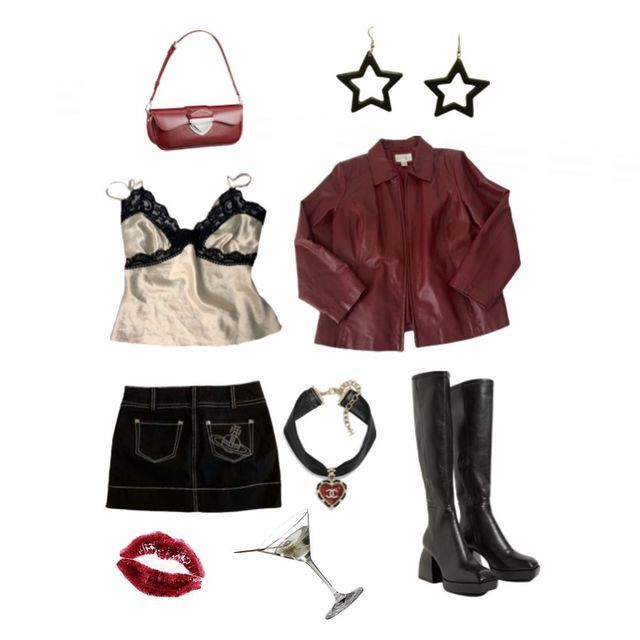 Leather Aesthetic Outfit, Star Girl Aesthetic Outfits, Dark Red Outfit, Leather Aesthetic, Top Clothing Brands, Instagram Cool, Clueless Outfits, Aesthetic Outfit, Red Outfit