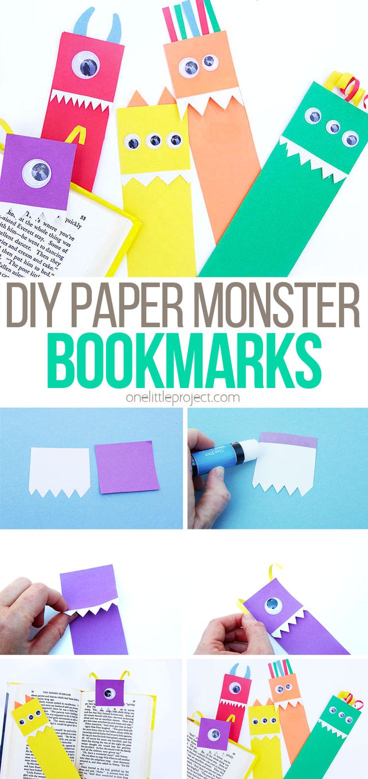 paper monster bookmarks made with construction paper and glue