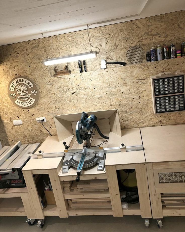 a workbench with tools on top of it