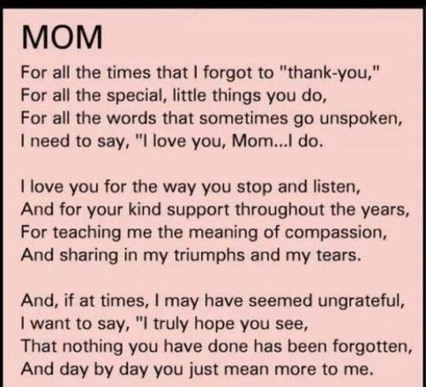 a poem that says mom for all the times that i forgot to thank you