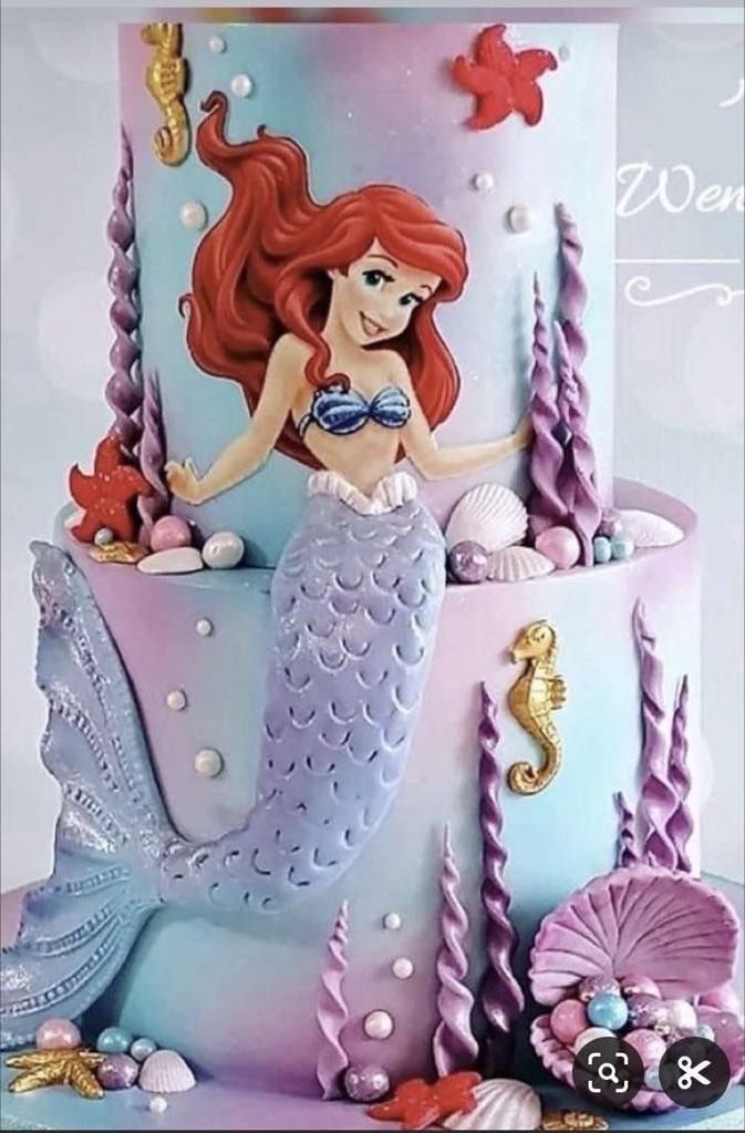 a birthday cake with an image of a mermaid on it