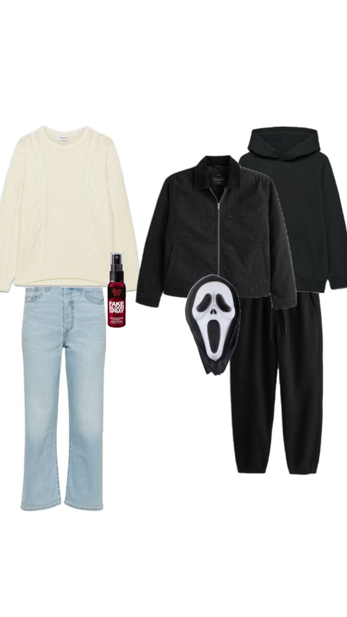 two outfits, one with a hoodie and the other with a ghost face on it