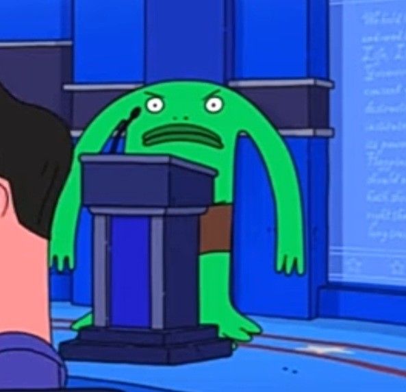 an animated image of a man looking at a green monster in front of a computer screen