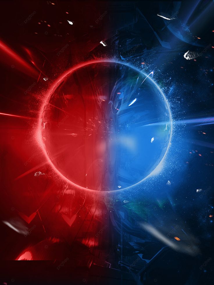 two different colored circles in the middle of a dark blue and red background with stars