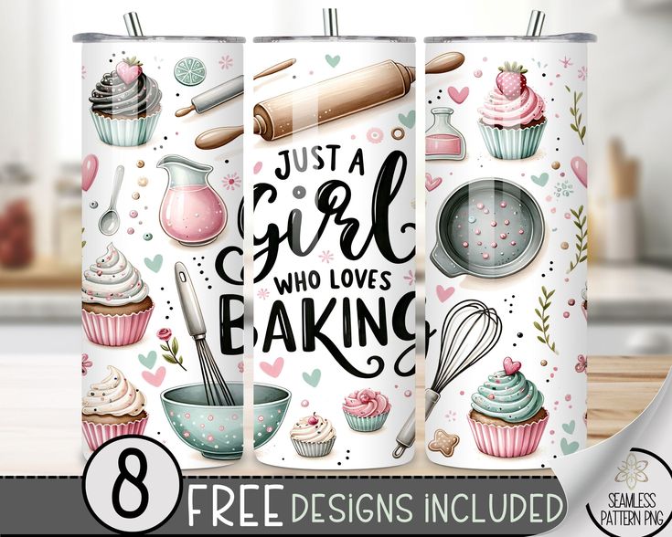 two coffee mugs with the words just a girl who loves baking and cupcakes