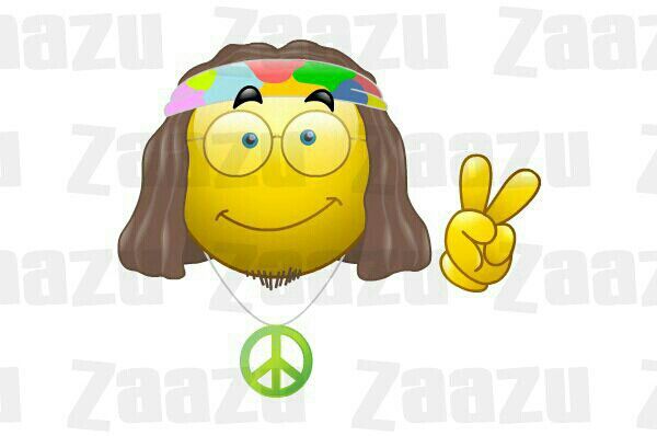 a yellow smiley face with peace sign on it's head