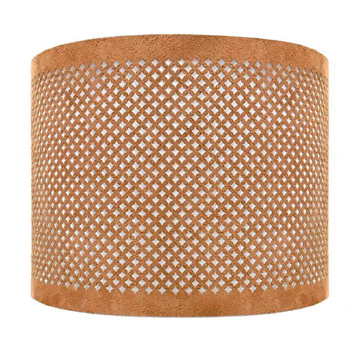 a lamp shade that is made out of wood and has white stitching on it