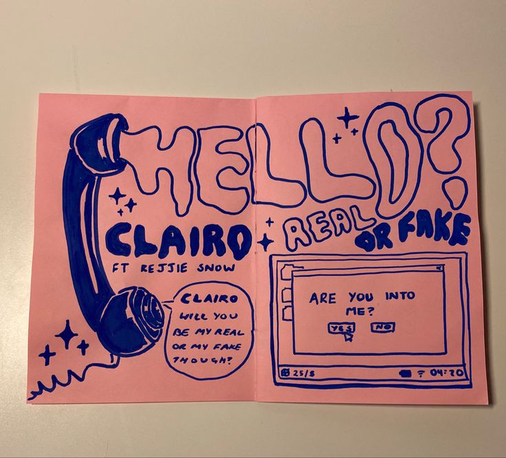 there is a pink paper with blue ink on it that says hello, clario