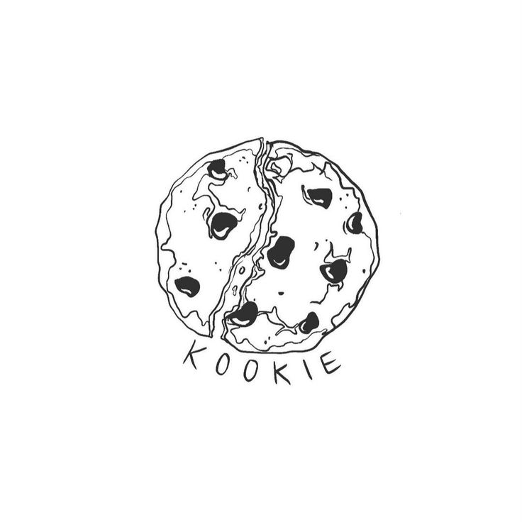 a drawing of a cookie with the word cookie written in black ink on a white background