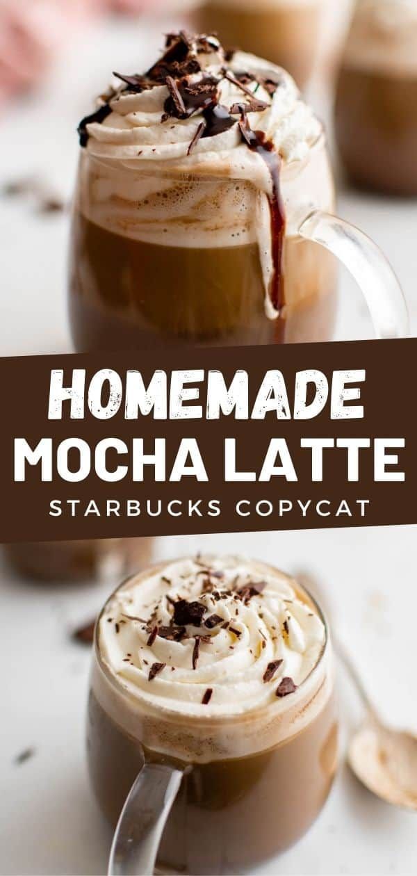 homemade mocha latte starbucks copy - up with chocolate and whipped cream on top