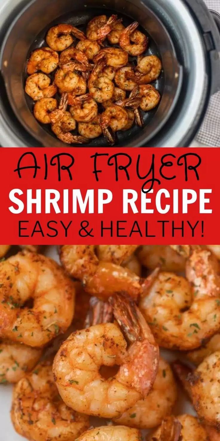 air fryer shrimp recipe with text overlay