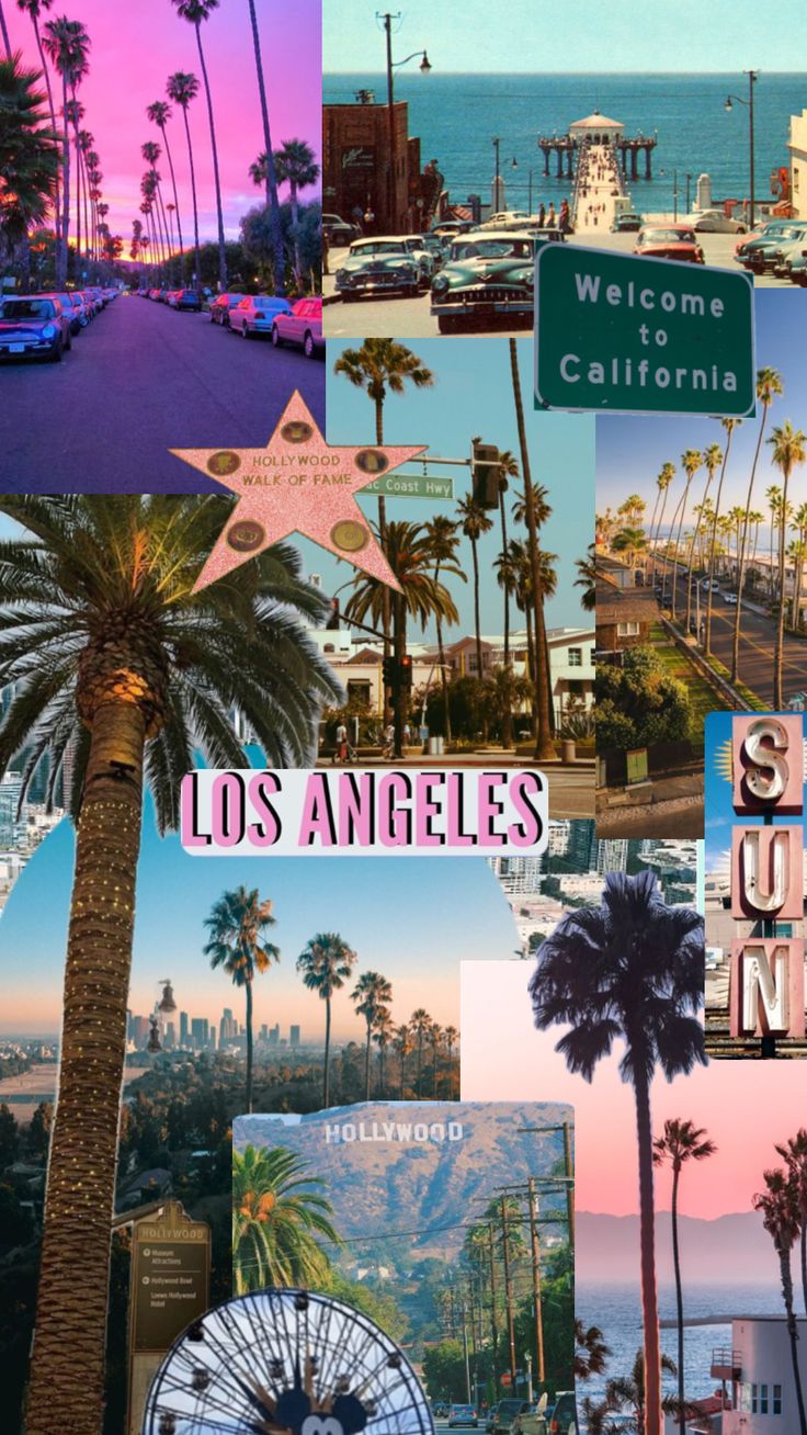 a collage of photos with palm trees and the words welcome to los angeles