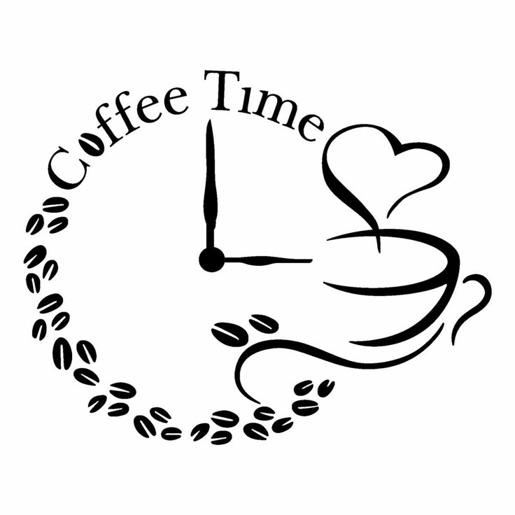 coffee time clock with hearts and leaves around it