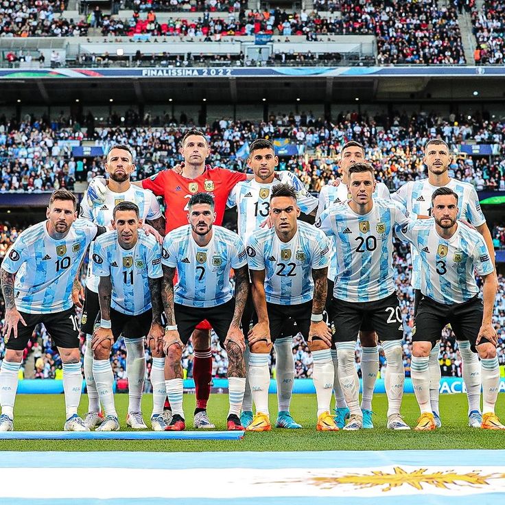 the argentina team line up for a group photo before their match against chile at an arena