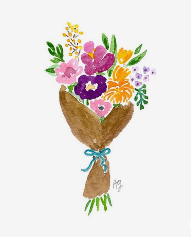 a watercolor drawing of a bouquet of flowers