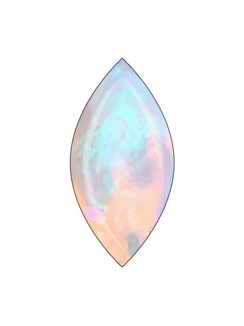 an opalite stone is shown on a white background with the colors of blue, pink and green