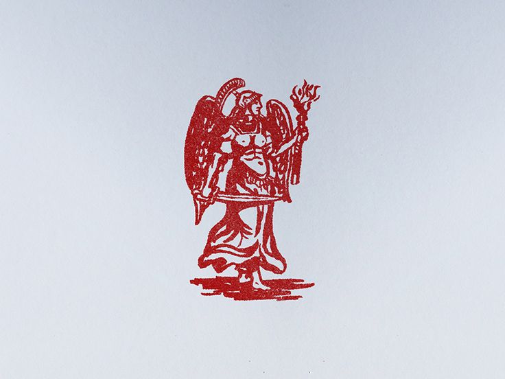 a red drawing of an angel on a white background