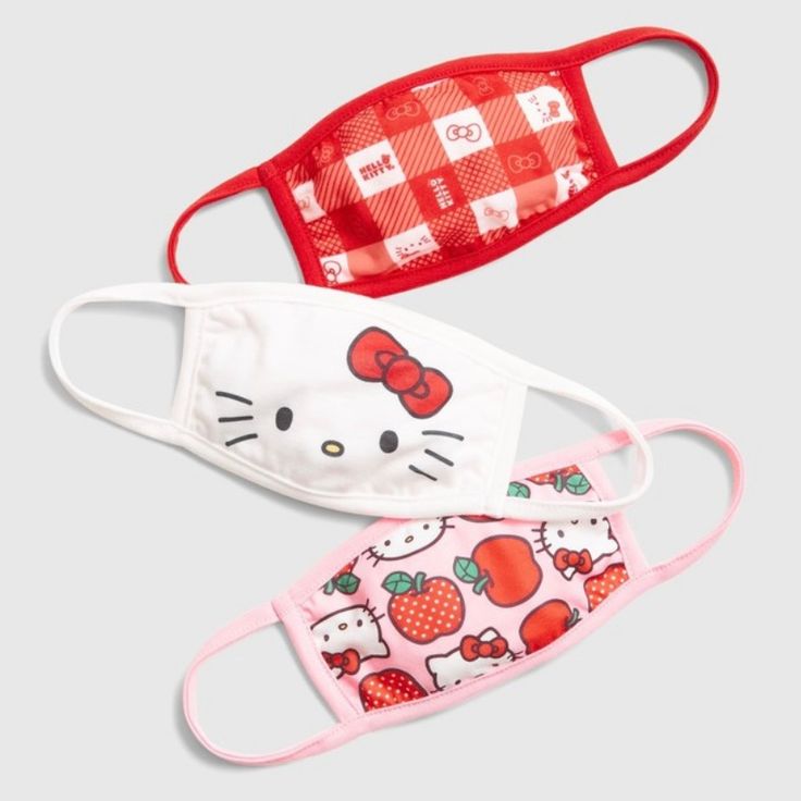 Hello Kitty Kids Face Masks (3-Pack) - Purchased From Gap Kids (Sold Out) - 3-Pack Cloth Face Masks - Approx. Measurements (Excluding Straps): 3.5” Length, 6” Width - New, Never Opened Hello Kitty Face Mask, Aesthetic Cinnamoroll, Hello Kitty Face, Hello Kitty Merchandise, Hello Kitty Jewelry, Infection Prevention, Hello Kitty Aesthetic, Hello Kitty Birthday, Hello Kitty Items