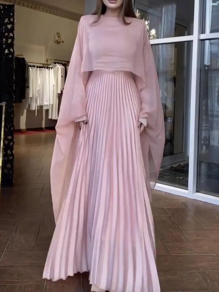 Pink Solid Color A-Line Pleated Dress  Material : Dacron,Style : Long Sleeves,Feature : Pleated,Solid Color,Neckline : Round-neck,Occasion : Evening,Casual,Vacation,Seasons : Spring,Summer,Autumn,Type : Maxi Dresses,Evening Dresses,Color : PINK,Size : S,M,L,XL,Warm tips1. Please measure your body data accurately and refer to the size chart to choose the right size;2. Due to manual measurement of size data may exist 1-3 cm error;3. Due to the different display effect of the equipment may exist color difference;Size TableReal Pictures Pink Bridesmaid Gowns, Evening Maxi Dresses, Princesa Sophia, Hijabi Fits, A Line Maxi Dress, فستان سهرة, Maxi Dress Evening, Modest Fashion Outfits, Abayas Fashion