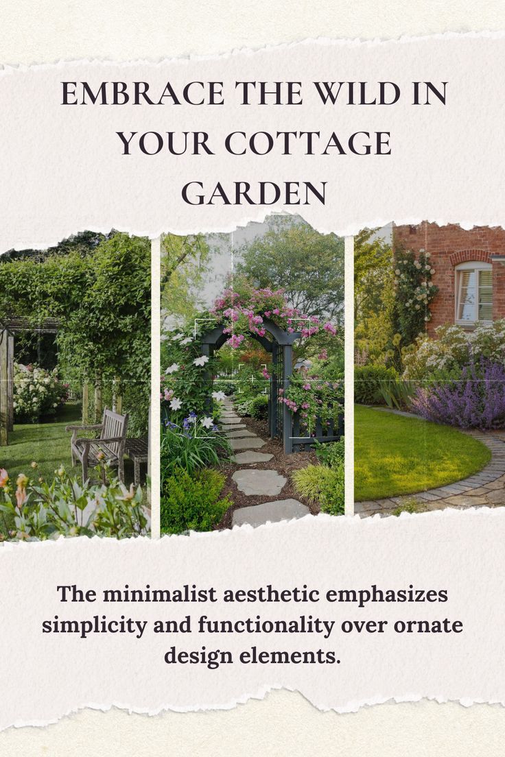 the cover of embrace the wild in your cottage garden, with three pictures of flowers and trees