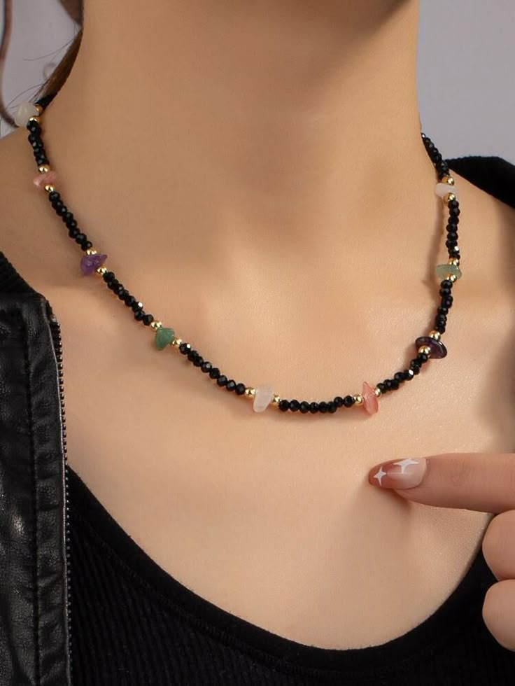 Rock Beaded Necklace, Formal Beaded Jewelry, Beaded Fine Jewelry, Necklace And Bracelet Ideas, Multicolor Beads Necklace, Accessories Beads Necklace, Gemstone Bead Necklace Ideas, Stone Beaded Jewelry, Necklace From Beads