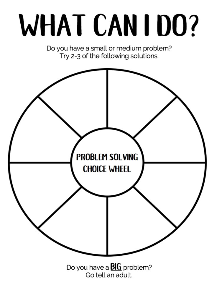 Coping Skills Wheel, Problem Solving Activities For Kids, Wheel Of Choice, Choice Template, Problem Solving Worksheet, Counseling Worksheets, Social Emotional Activities, Problem Solving Activities, Counseling Kids