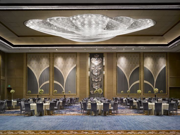 a large banquet room with tables and chairs