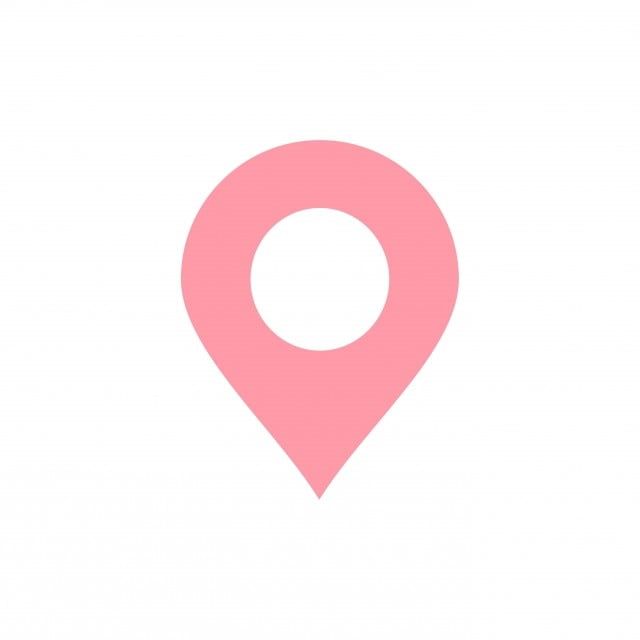 a pink map marker with a white circle in the center on a white background,