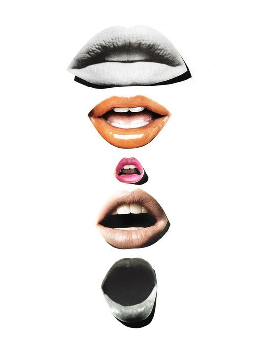 four different lips are arranged in the shape of an image