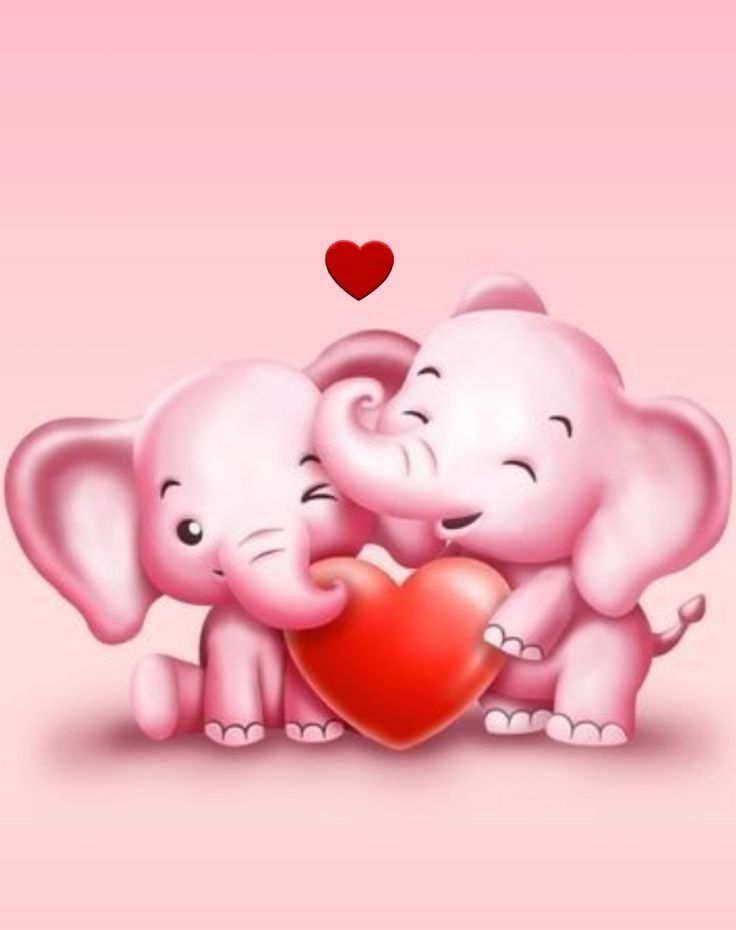 two elephants holding a heart on a pink background