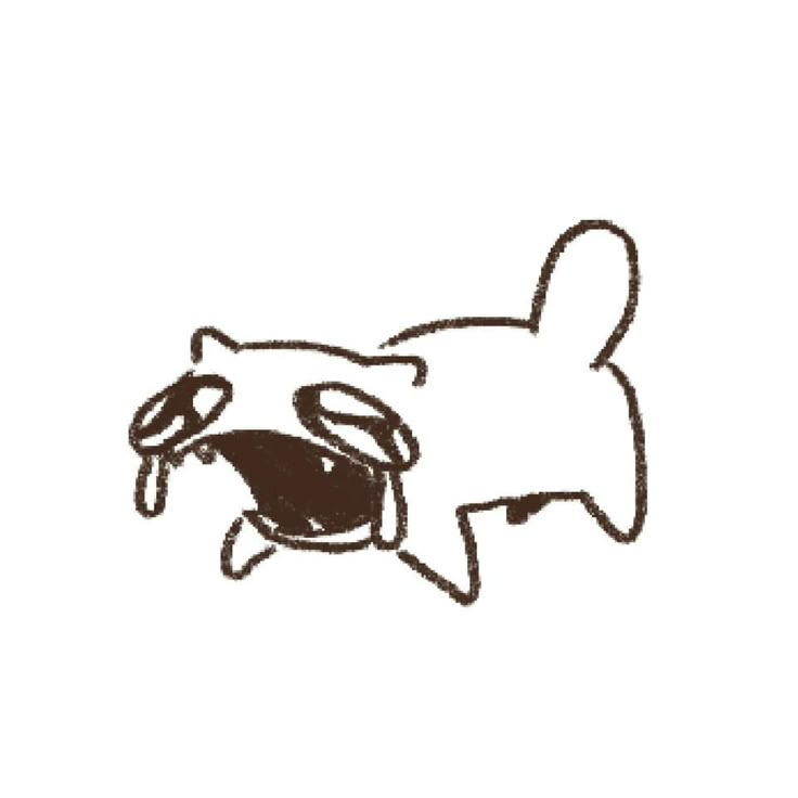 a drawing of a dog's head with its mouth open and tongue hanging out