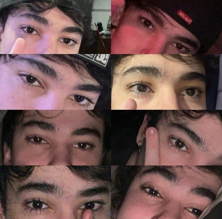 many different pictures of people with their eyes wide open and one has his hand up to his face