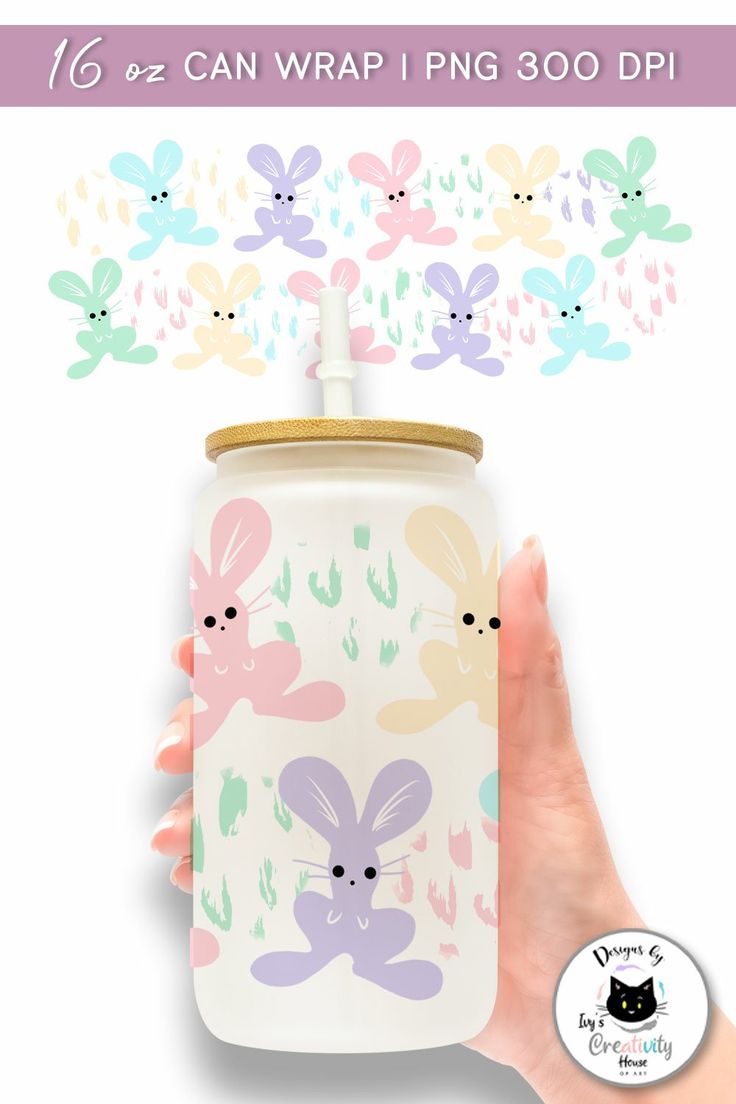 a hand holding a water bottle with bunny ears on it and the words, we can wrap