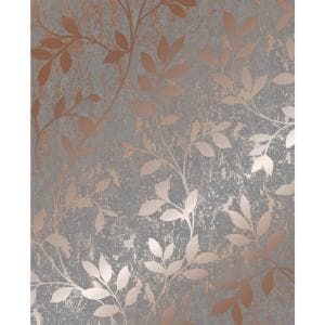 a silver and gold wallpaper with leaves on it