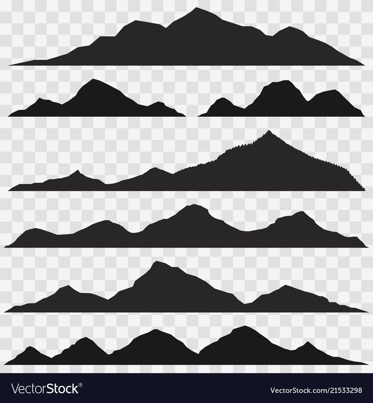 mountain silhouettes set on transparent background