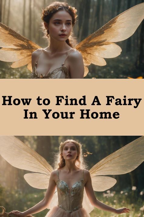 a woman dressed in fairy costume with wings on her head and the words how to find a fairy in your home