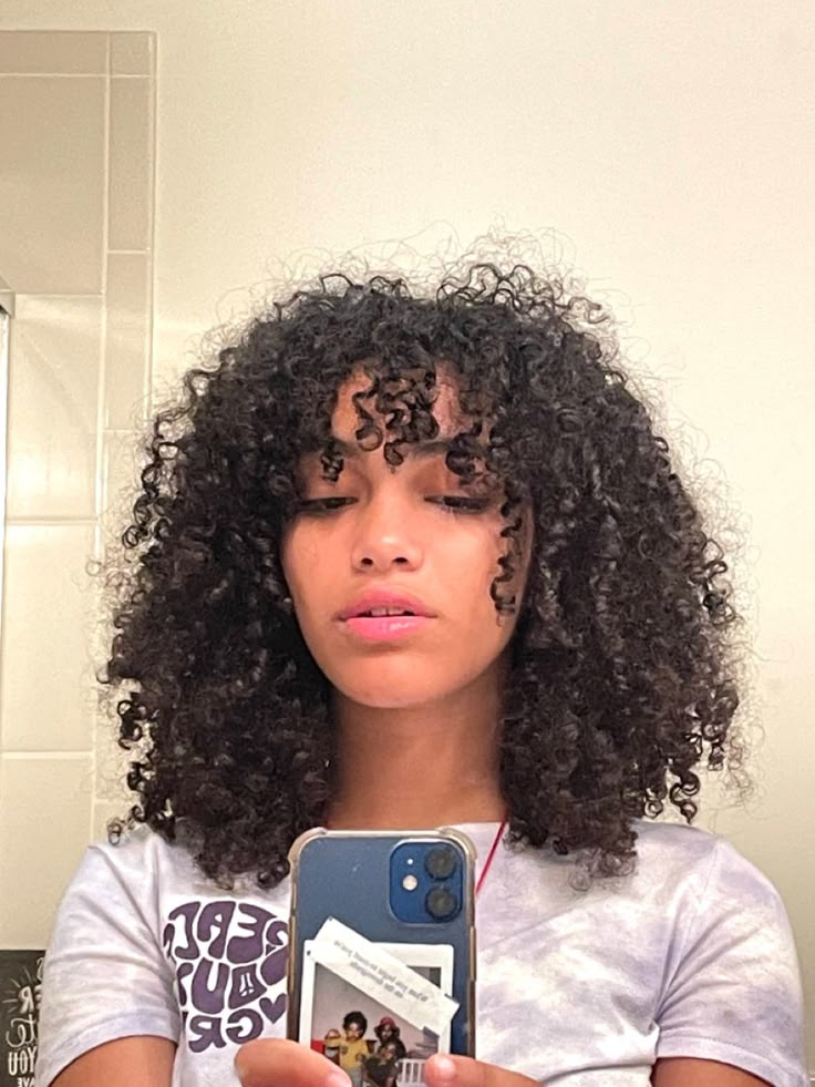 Curtain Bangs Curly Hair Black Women, Bangs On 3b Curly Hair, Oval Shape Curly Haircut, Layered Curly Hair Round Face, 3b Short Curly Hair Bangs, Curly Haircuts Medium With Bangs, Layered Coily Hair, Curly Cuts With Layers Short, Coily Hair Short