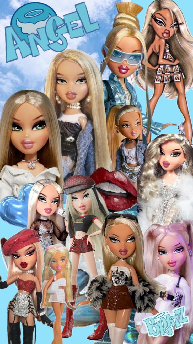 a collage of barbie dolls with the names angel on them and pictures of their outfits