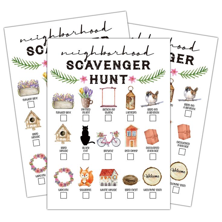 two printable scavengers with pictures of houses and animals on them, one is