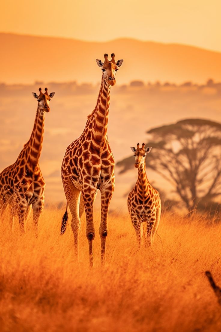 Giraffes wandering through the plains of an African safari under a clear, blue sky Serengeti Aesthetic, Africa Safari Aesthetic, Madagascar Giraffe, Giraffe Aesthetic, Savannah Africa, Giraffe Habitat, Safari Pictures, African Grasslands, Animal Africa